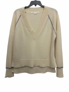 Veronica Beard Preta V Neck Sweater Size Medium Cashmere Relaxed Fit Ivory